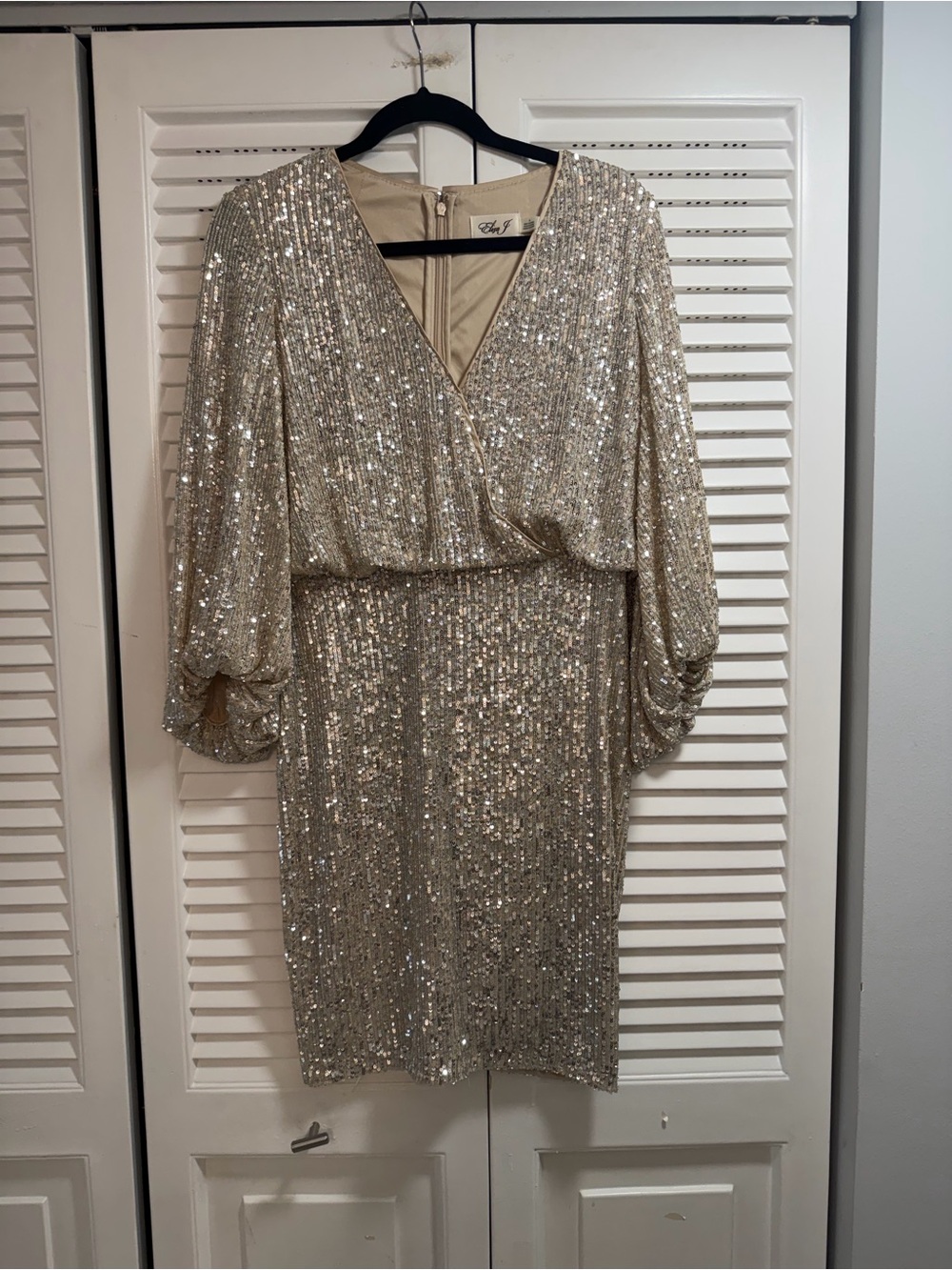 Eliza J Champagne Sequin Wrap Midi Dress